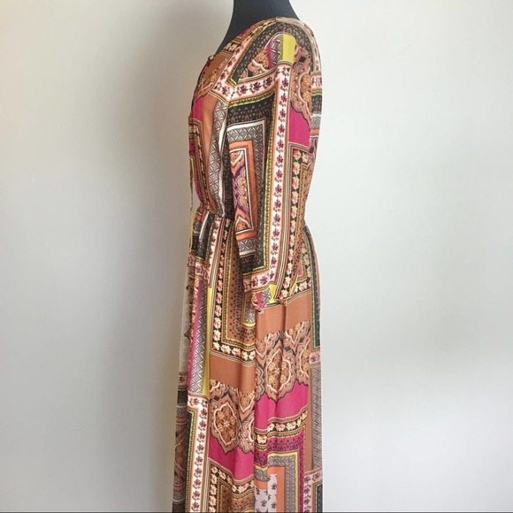 Pink & Brown Long Sleeve Maxi Dress Size Large - Picture 6 of 6